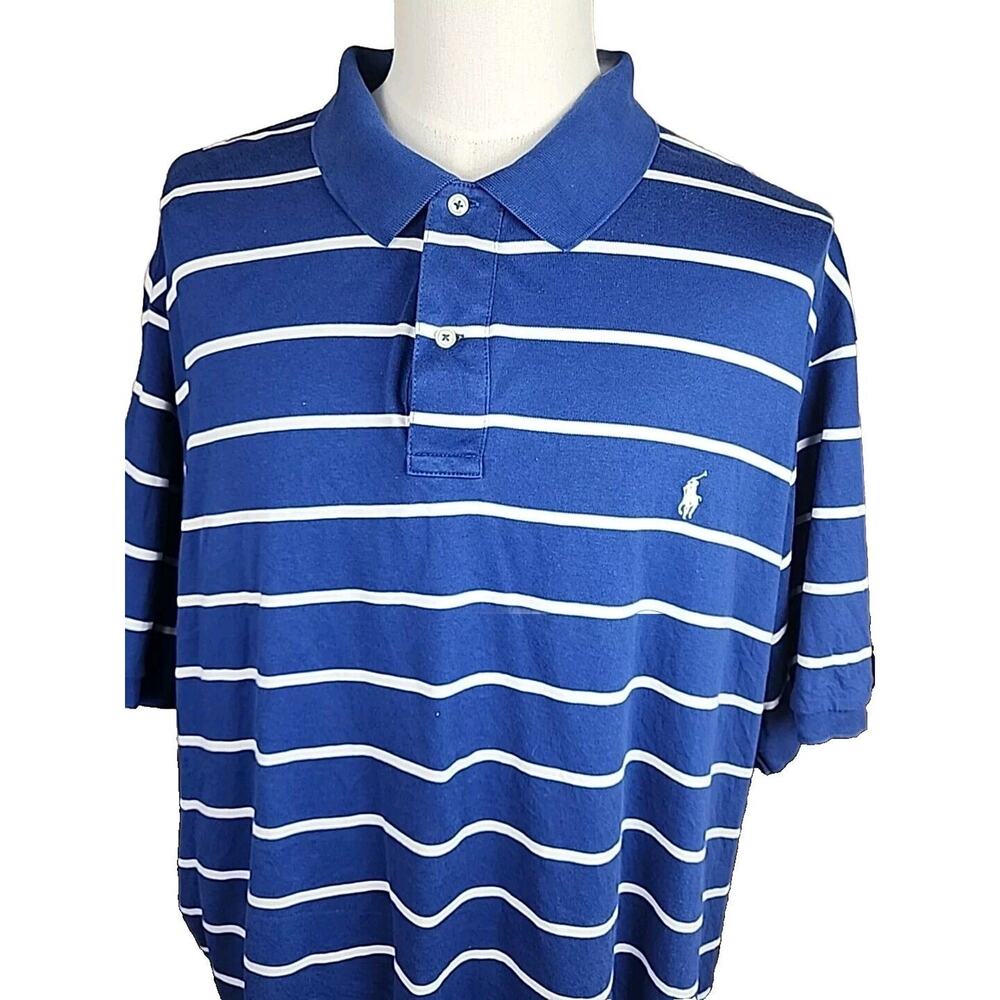 Polo Ralph Lauren Short Sleeve Polo Shirt Size 3XB Big Blue White Stripe Pony